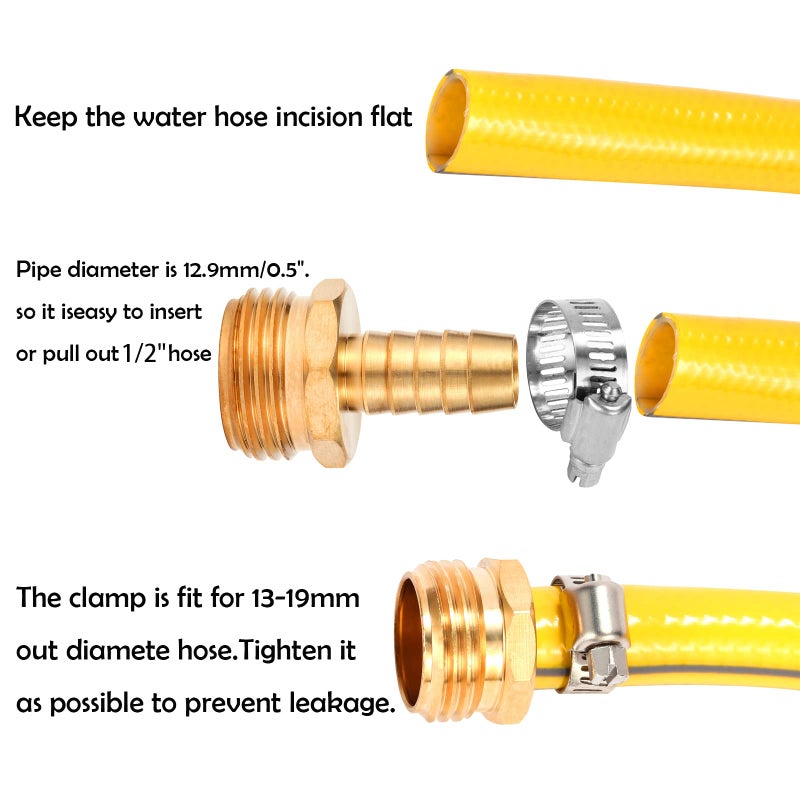 Sanpaint Brass Garden Hose Connector Repair Mender Kit with Stainless Clamp,Fits 1/2" Water Hose Fitting (1/2" Barb x 3/4" GHT) - Image 5